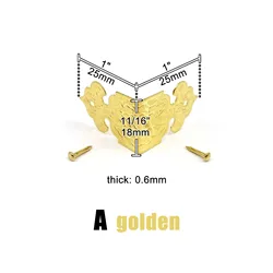 12pcs Decorative Metal Corner Protectors for Boxes and Furniture - Bronze and Gold Finish with Nails (A 25mm golden)