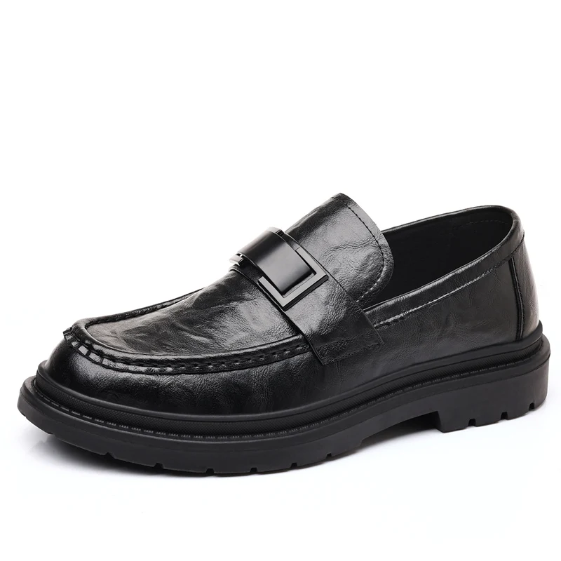 Men's Leather Shoes Fashion Business Thick Soles Slip-on Casual