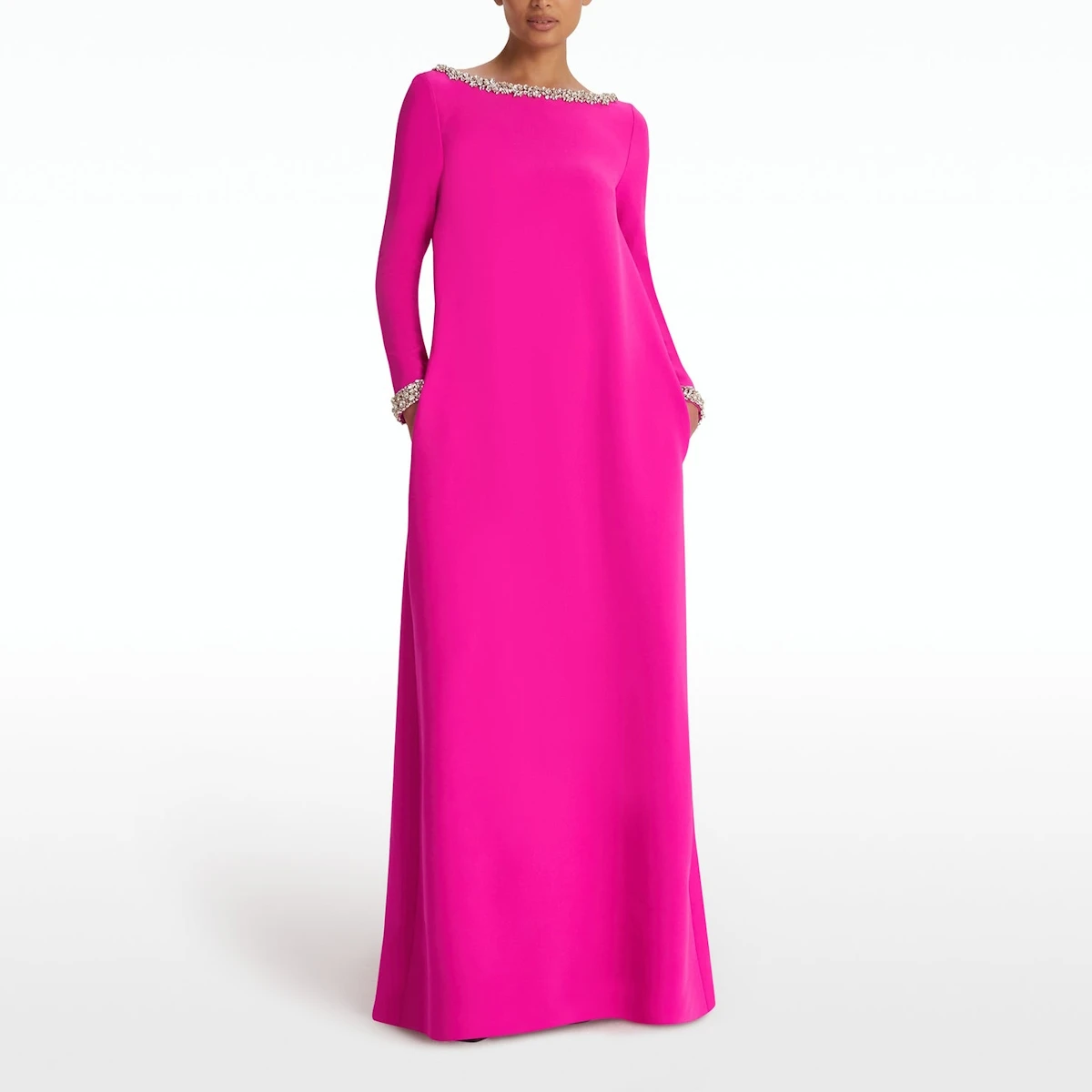 Welove-vestidos con cuello barco para mujer, vestido de fiesta de noche de cristal, mangas largas, hasta el suelo, una lรญnea, vestidos para