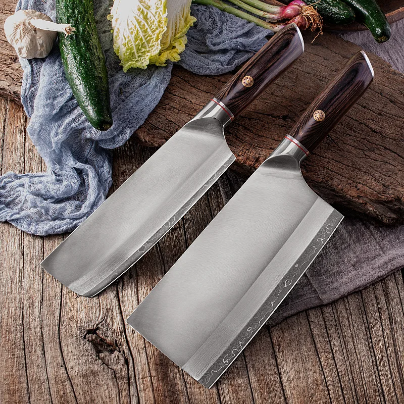 

7 Inch Chinese Chef Knife Damascus Steel Cleaver Slicing Professional Handmade Longquan Kitchen Knives Wood Handle Cooking Tools