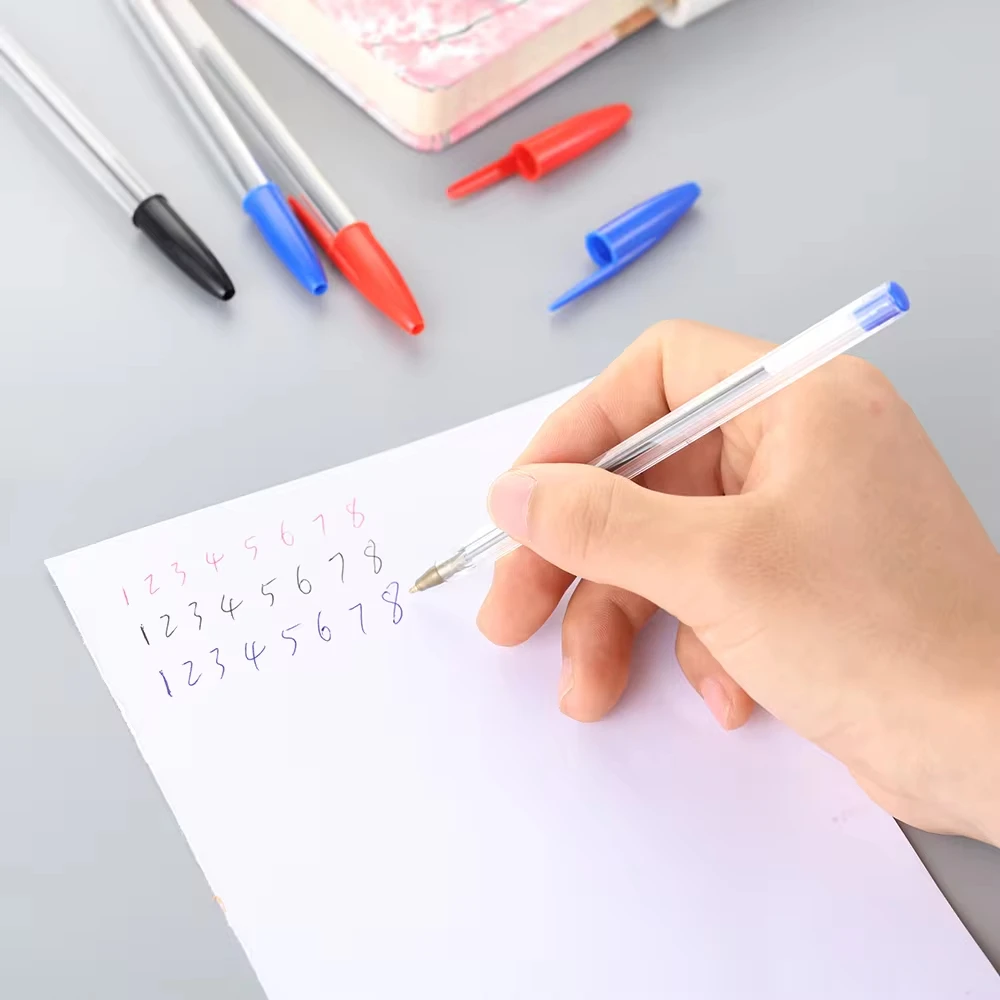 50Pcs 볼펜 1.0mm 블루 블랙 플라스틱 볼 포인트 펜 학생 선물 학교 사무 용품 오래 지속되는 부드러운 쓰기