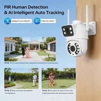 Caméra de sécurité domestique à double objectif 4MP, caméra de surveillance extérieure WiFi 2,4 GHz avec 355 °   Caméra Pan-Tilt, vision nocturne couleur, détection de mouvement, audio bidirectionnel, étanche IPX5, pour jardin/bureau/ferme 4
