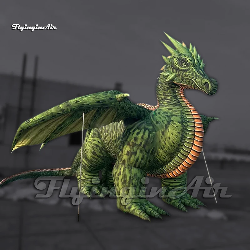 

5m Amazing Large Green Evil Inflatable Dragon Cartoon Animal Model Air Blow Up Flying Dragon With Wings For Event