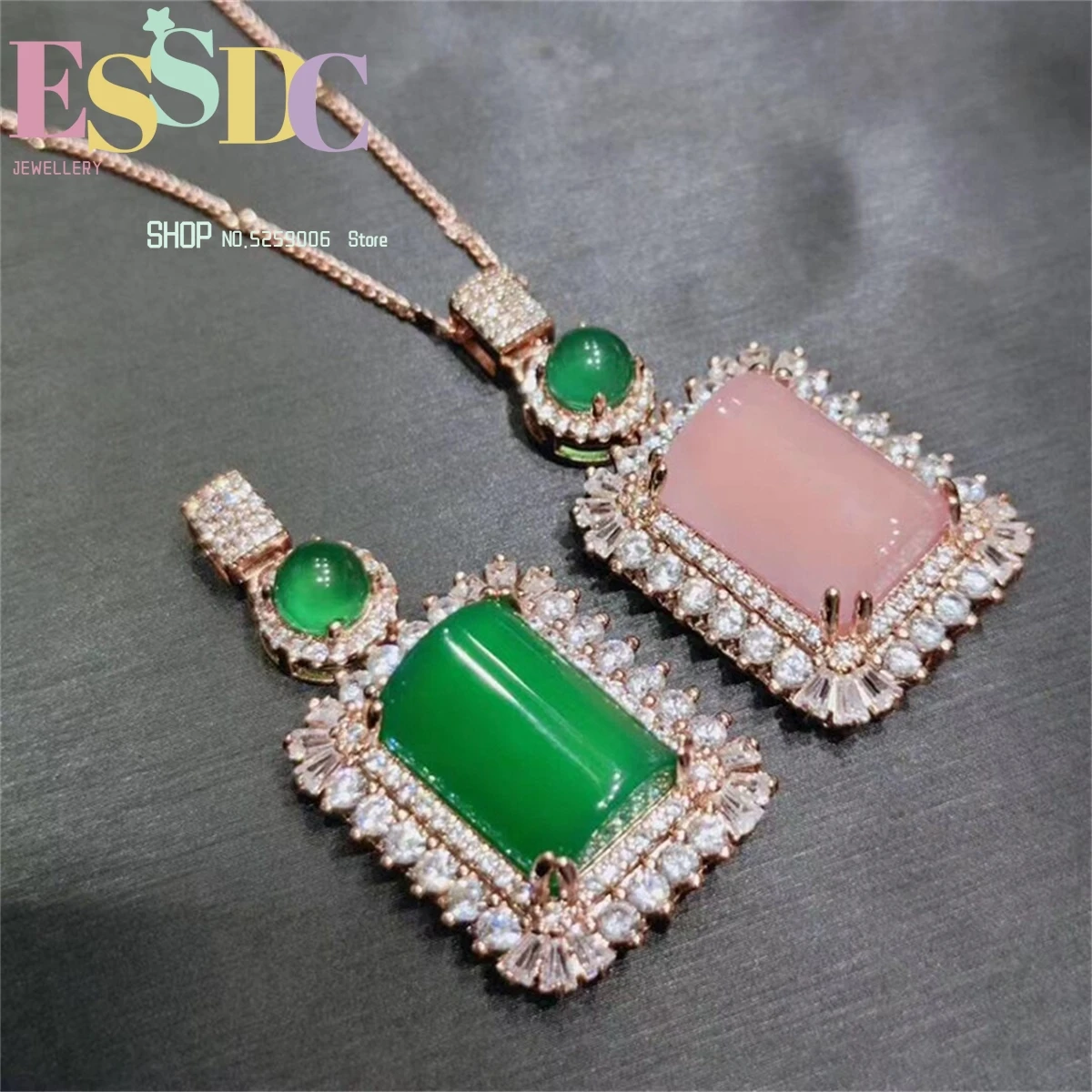 

Wholesale 925 Silver Inlaid Ice Chalcedony Semi-cylindrical Pendant Necklace Women Fashion All-match Sweater Chain Pink Chalcedo