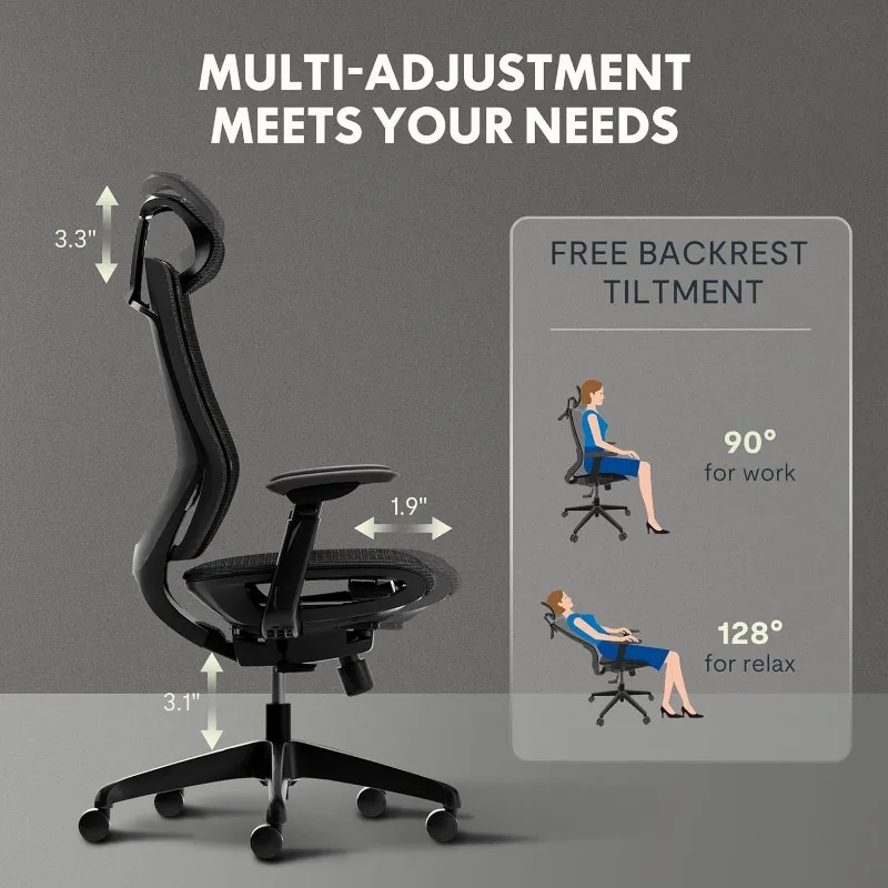 FLEXISPOT Upgraded OC6 500LBS Big and Tall Office Chair Heavy Duty,4D Armrest Mesh Ergonomic Home Office Chair with High Back 6