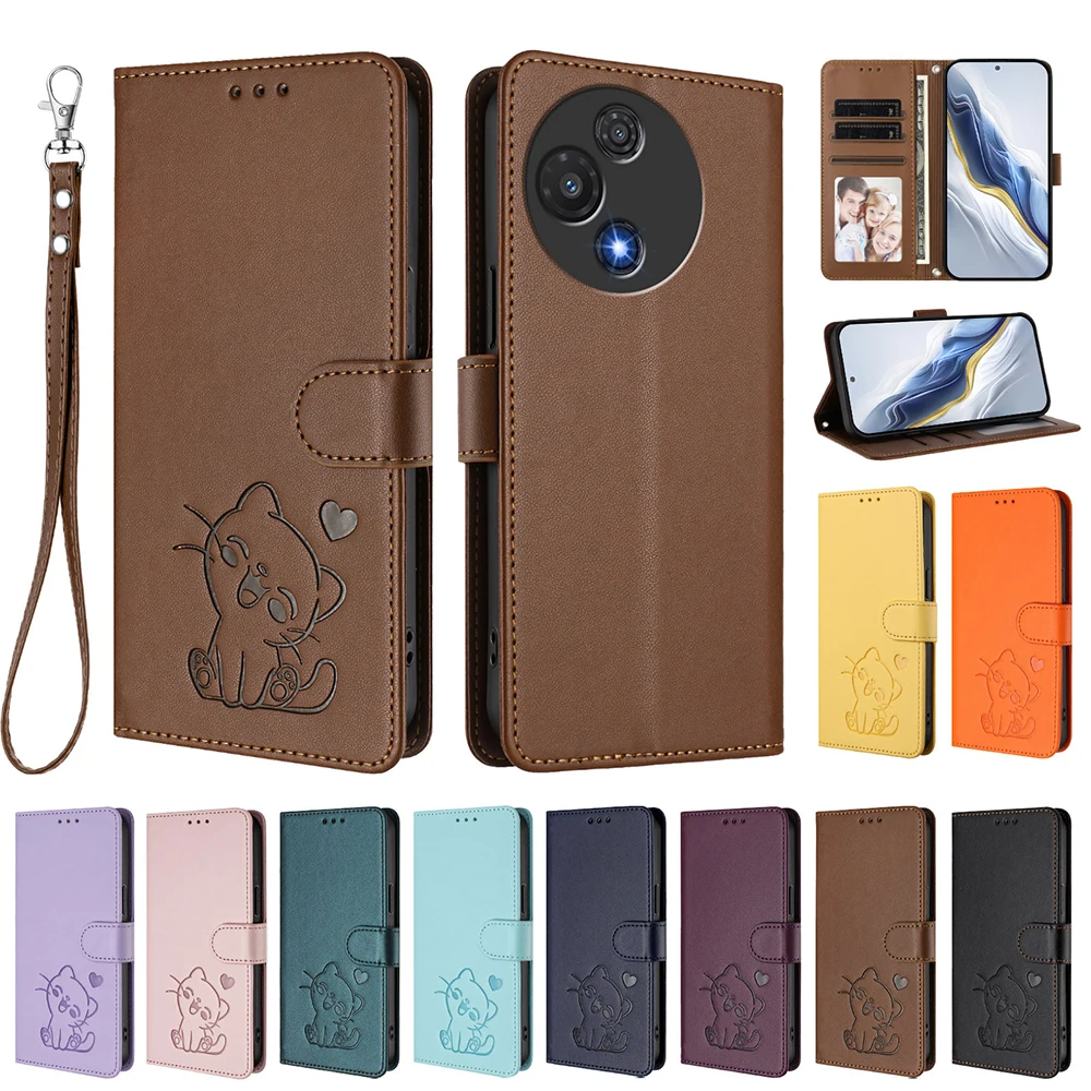 Adorable Cat Design Leather Wallet Phone Case with Stand and Card Slots