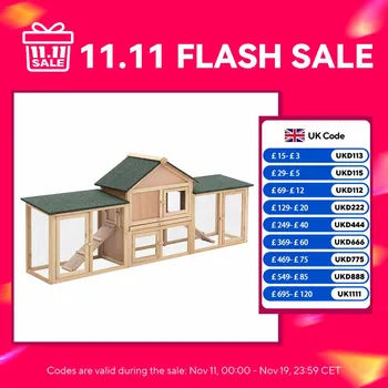 PawHut Rabbit Hutch Bunny Cage Guinea Pig House w/ Tray Ladder Outdoor Run
