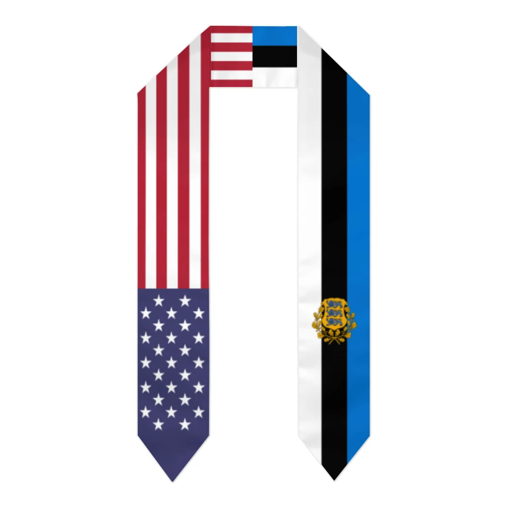 

Graduation Sash Estonia & USA United States Flag Stole Shawls Graduate Wraps Scraf International Student Pride Gifts