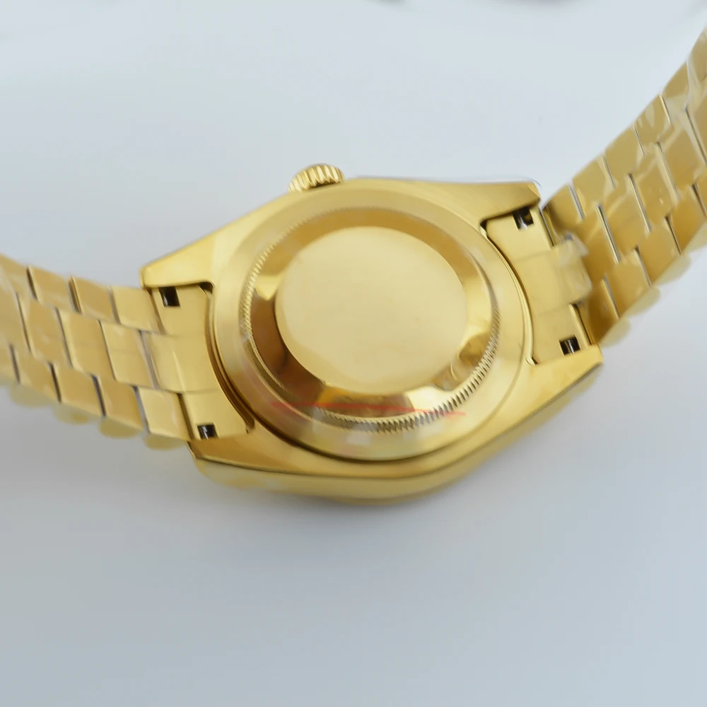 Neiton 36 mm 39 mm, geeignet für NH34, NH35, NH36, NH70 ETA2824 Goldgehäuse mit Präsidentenarmband, Saphirglaskristall – Detail 3