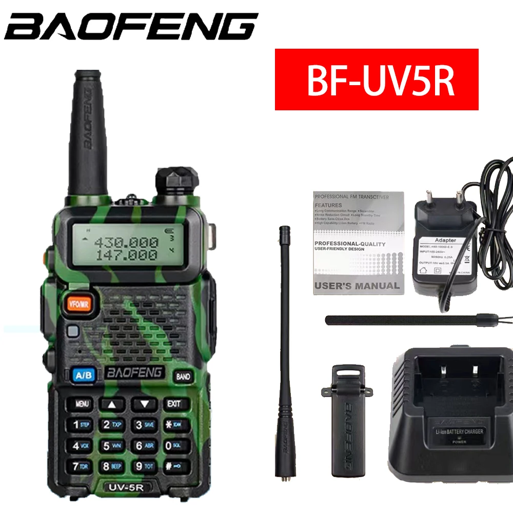 Baofeng UV-5R Camouflage Dual Band Two-Way Radio UV Dual-Segment Handheld Radio Walkie Talkie Long Range Comunicador Walkman 2pcs new baofeng uv 9r pro high power upgraded of uv 9r plus walkie talkie ip68 waterproof long range dual band ham radio