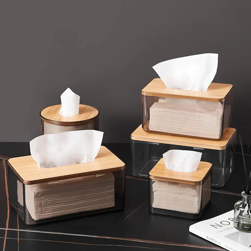 

Nordic Simple Creative Tissue Box Living Room Bedroom Drawpaper Box Restaurant Log Transparent Storage Box Home Decoration