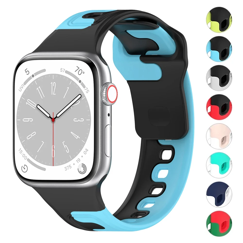 

Ремешок силиконовый для Apple Watch band 40 мм 44 мм 49 мм 45 мм 41 мм 42 мм 38 мм, резиновый браслет для iWatch series 9 8 7 6 5 4 3 SE ultra 2