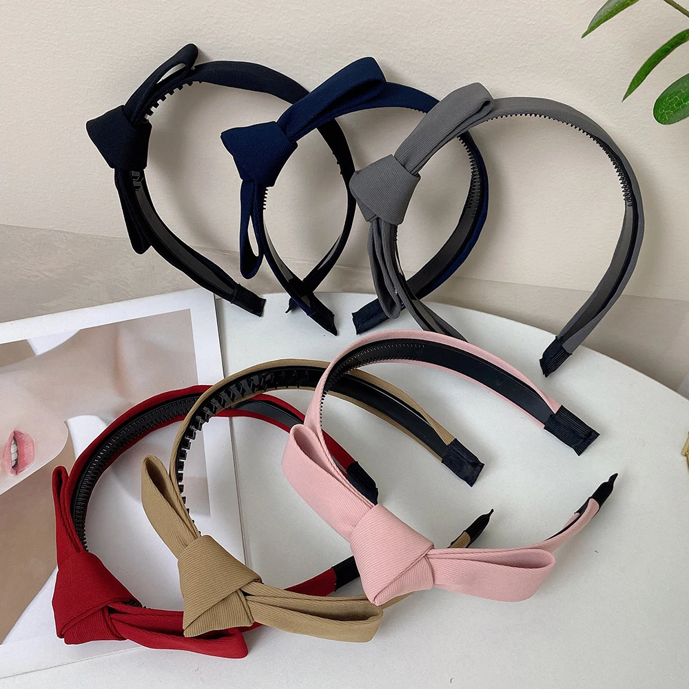 New Fashion Women's Hairhoop Side Bow Tie Headband Solid Color Knotted Headwear Girls' Anti Slip Hair Bands Accessories