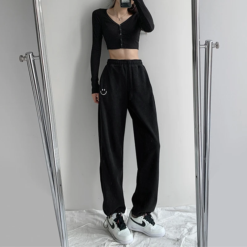 capri jeans for women 2022 Women athleisure pants Black Jogging smiley Sweatpants Women for pants Sports Pants Gray Jogger High Waist Sweat Casual champion sweatpants