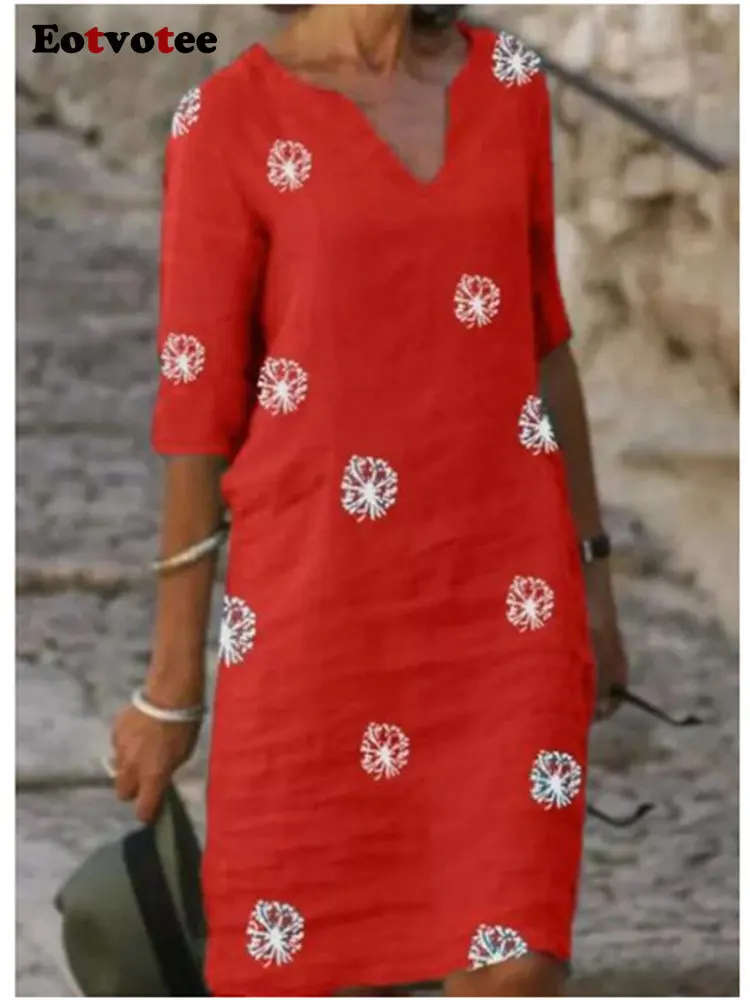 EotvoteePrintDressforWomen2023NewVintageVNeckLongSleeve