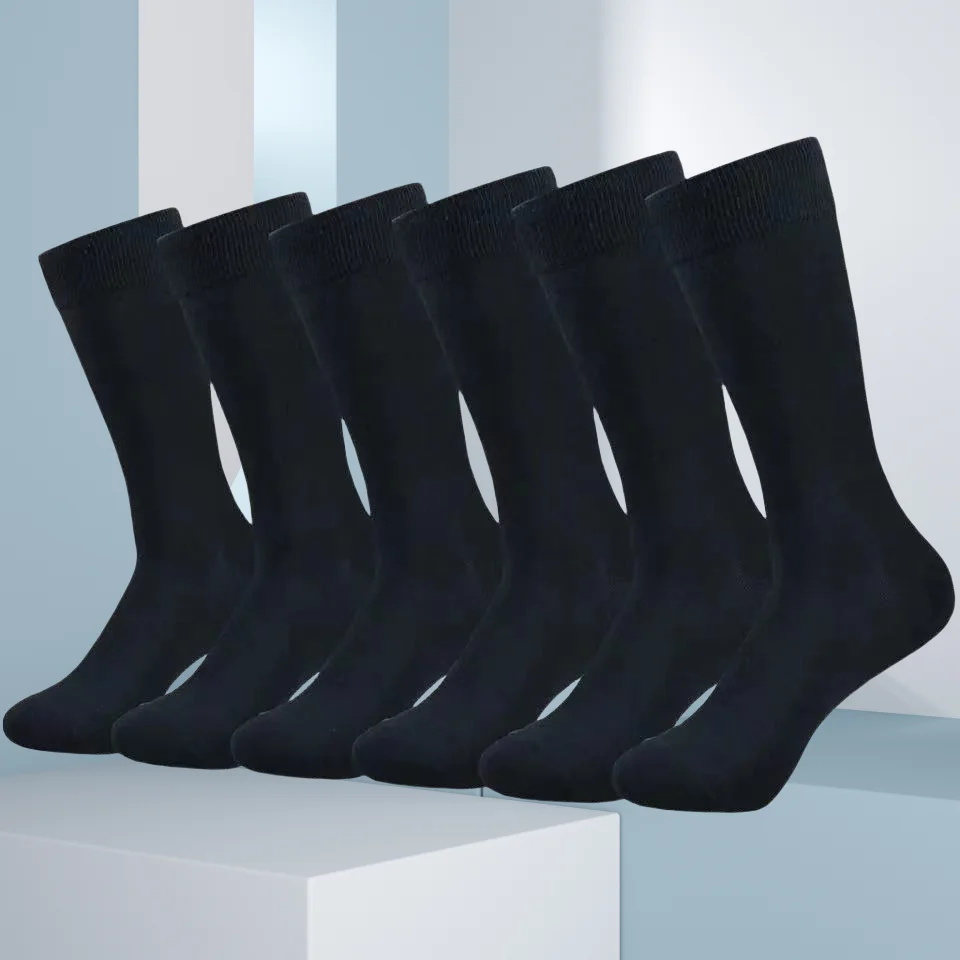 Mens Middle Tube Socks - 6 Pairs Solid Colour Black  White Casual Streetwear