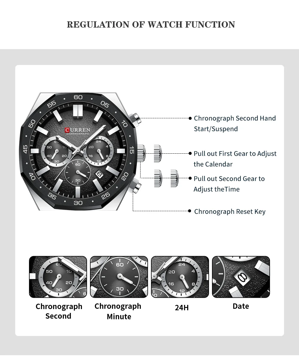 Montre à quartz classique pour homme, multifonctionnelle, lumineuse, chronographe, calendrier, étanche, sport, mode._voghion.com