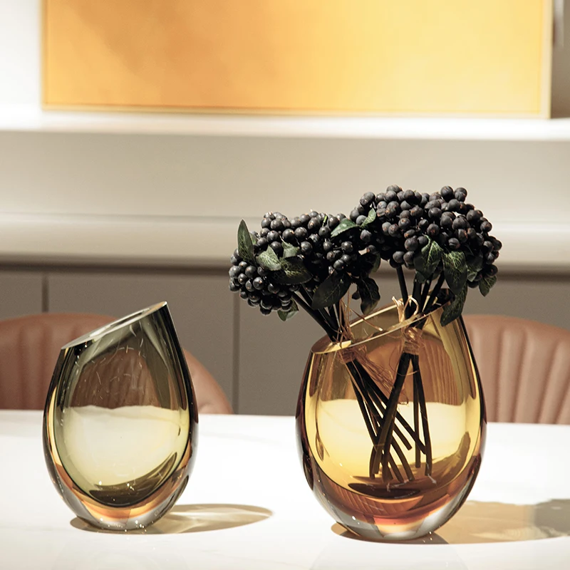 Amber Glass Urn Vases 3