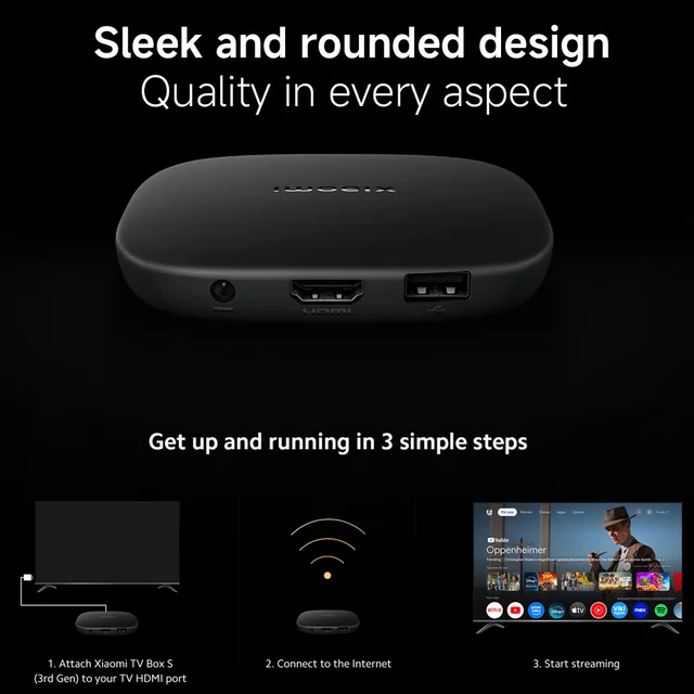 Global Version Xiaomi TV Box S 3rd Gen – 4K Ultra HD Google TV Box, 2GB RAM 32GB ROM, WiFi6, Bluetooth 5.2, Netflix Certified Smart Media Player 2