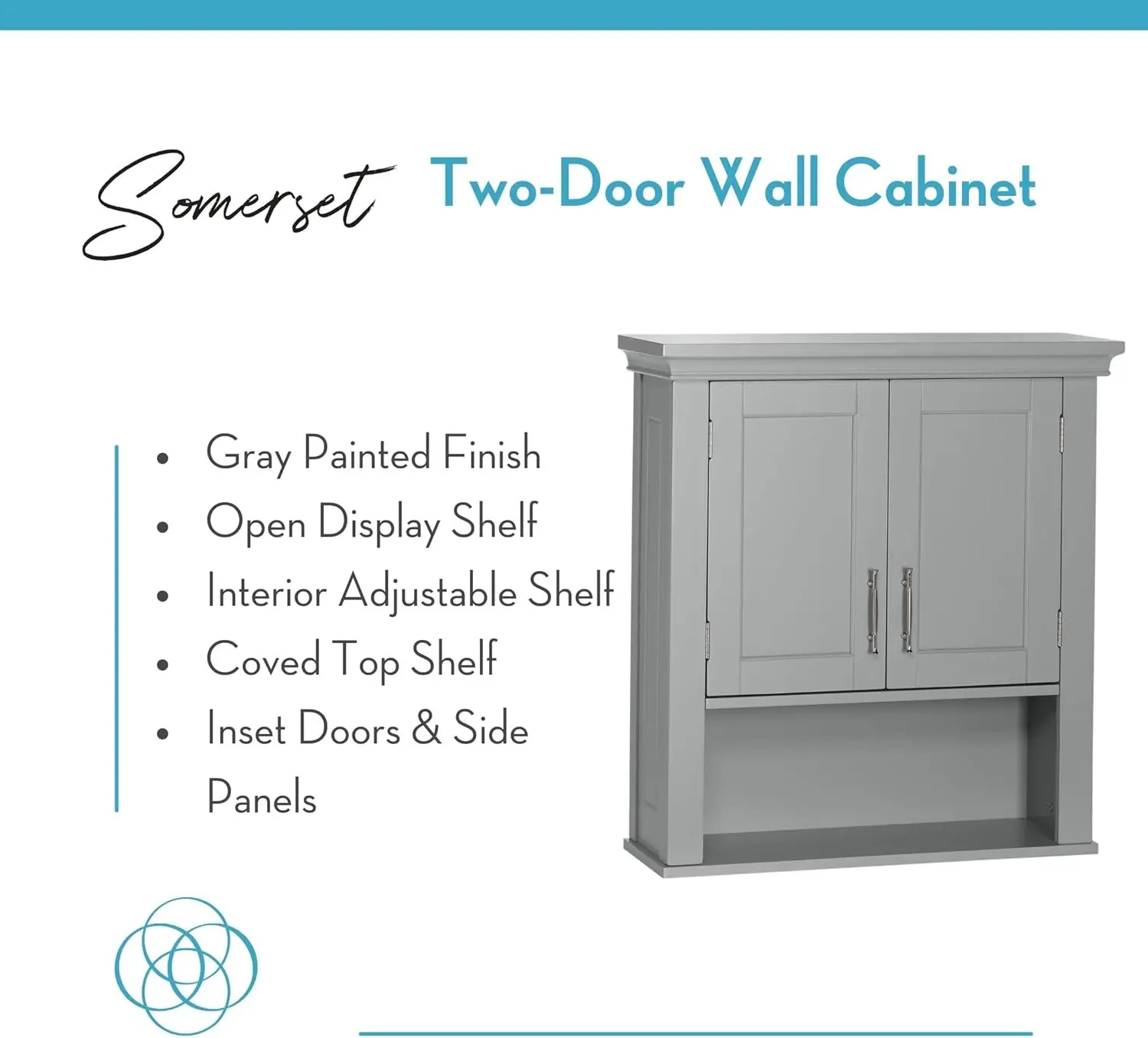 Somerset Two-Door Bathroom Storage, Gray Wall Cabinet, Grey, Set 1