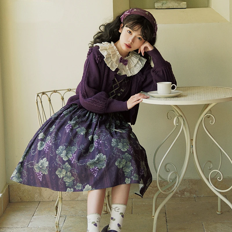Victorian Gothic Lolita Jsk Dress Vintage Elegant Women Christmas Purple Grape Print Princess Dresses Girls Kawaii Cute Vestidos lolita dress lolita suspender dress suspender dress lolita skirt gothic gowns