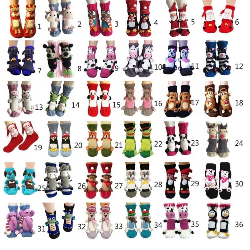 

Adult Christmas Non-Slip Knit Floor Slipper Socks with 3D Cartoon Animal