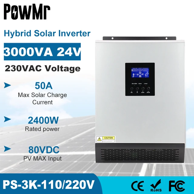 3KVA טהור סינוס גל היברידי שמש מהפך 24V 220V 110V מובנה PWM 50A שמש תשלום בקר AC מטען לשימוש ביתי|Inverters ∓ Converters|  