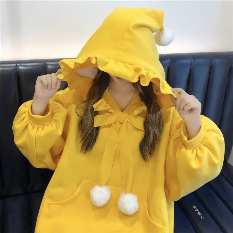 kawaii tops 2022 Women Harajuku Japanese Girl Christmas Hoodies Autumn Winter Pullover Loose Red Yellow Cute Y2k Coat Fashion
