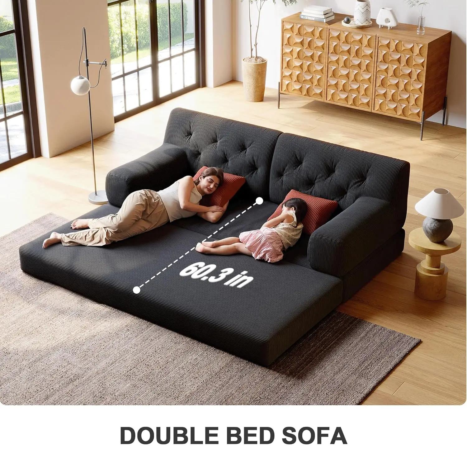 5-in-1 Folding Convertible Sofa Bed, Loveseat Sleeper with Pull-Out Bed, Floor Sofa Modular Futon Couch, 79 4