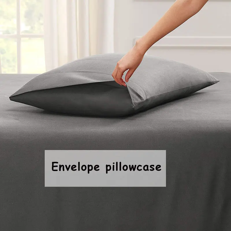 Queen King Pillowcase Cotton Polyester Solid for Bed Pure Thick Envelope Pillow Case Cover Soft Sleep Standard Size One Piece 2