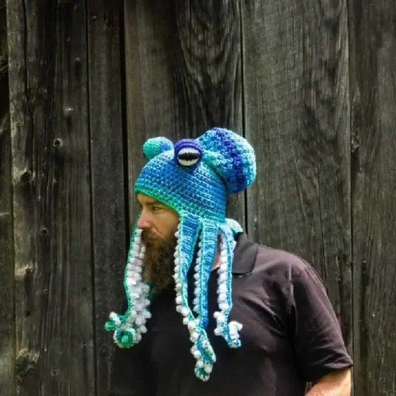 New Year's New Octopus Hat Autumn And Winter Creative Hand Knitted Crochet Wool Octopus Funny Squid HAT Party Dress Up