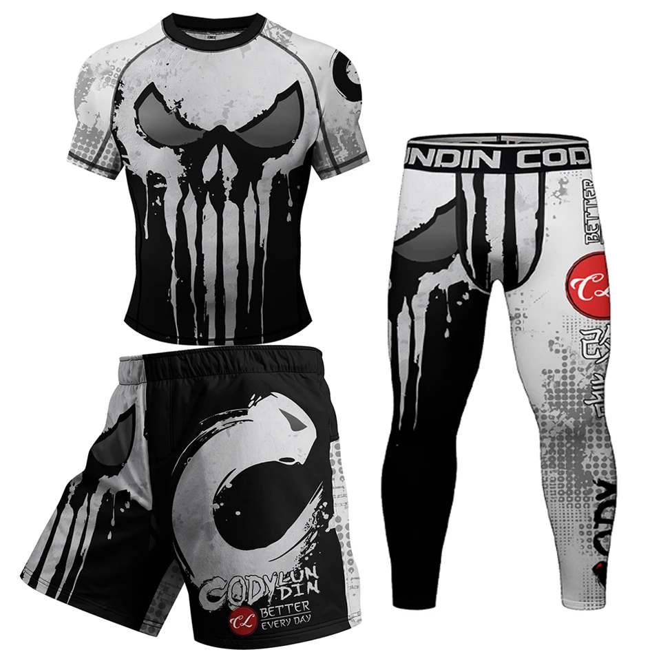 Rashguard MMA Clothes T-shirt Men Fitness Second Skin Compression Fitness Shirts Sets Gym Leggings Workout Running Sports Suits 3