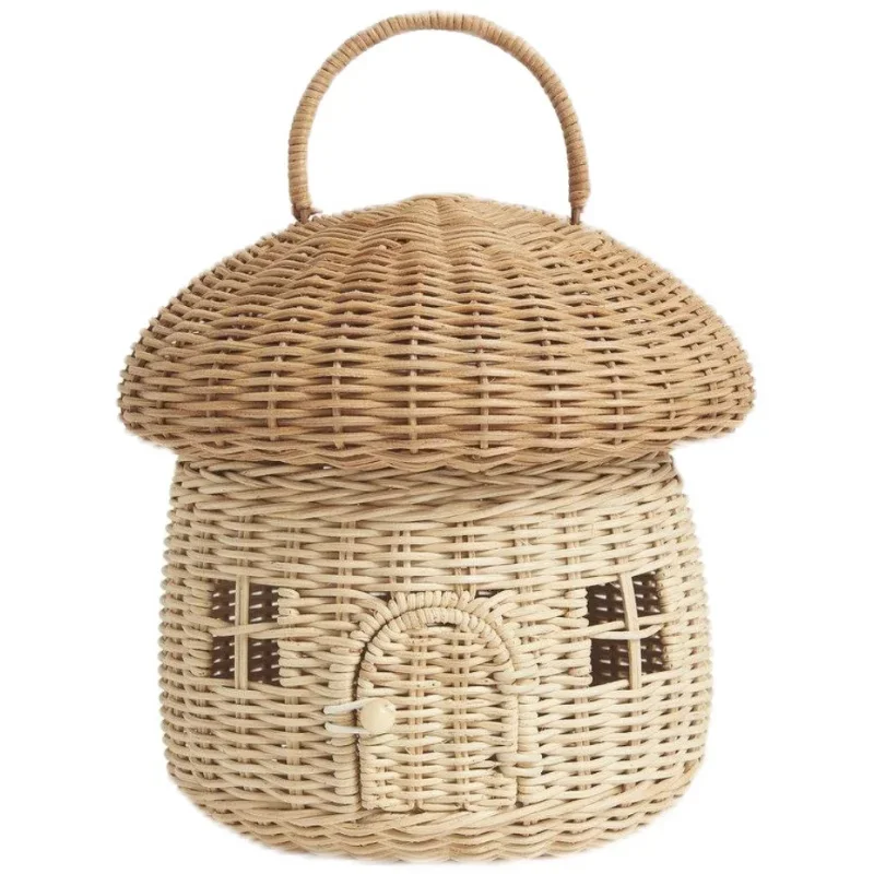 

INS Wind Oak Fruit Pure Handmade Vine Weaving Handbag Mushroom Small House Vine Decoration Storage Basket Children's Photography