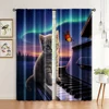 2pcs, Window Drapes Cat with butterfly on piano Protecting Privacy Festive Backdrops for Indoor Use bedroom decor 1
