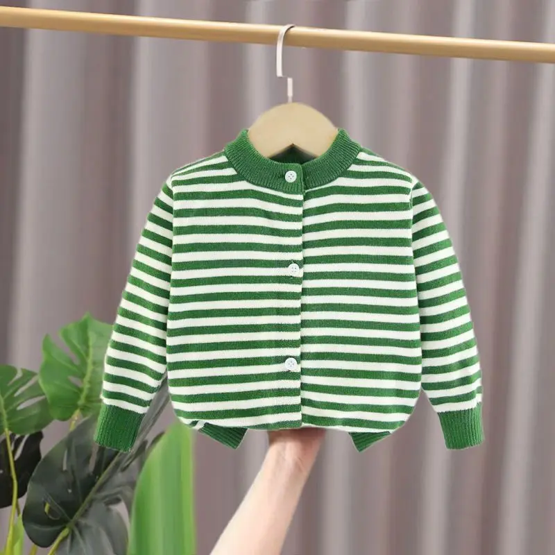 

Children's Sweater, Boys and Girls' Cardigan, Knitted Shirt Baby Stripe Bottom, Round Neck Jacket, Autumn and Winter Sweater