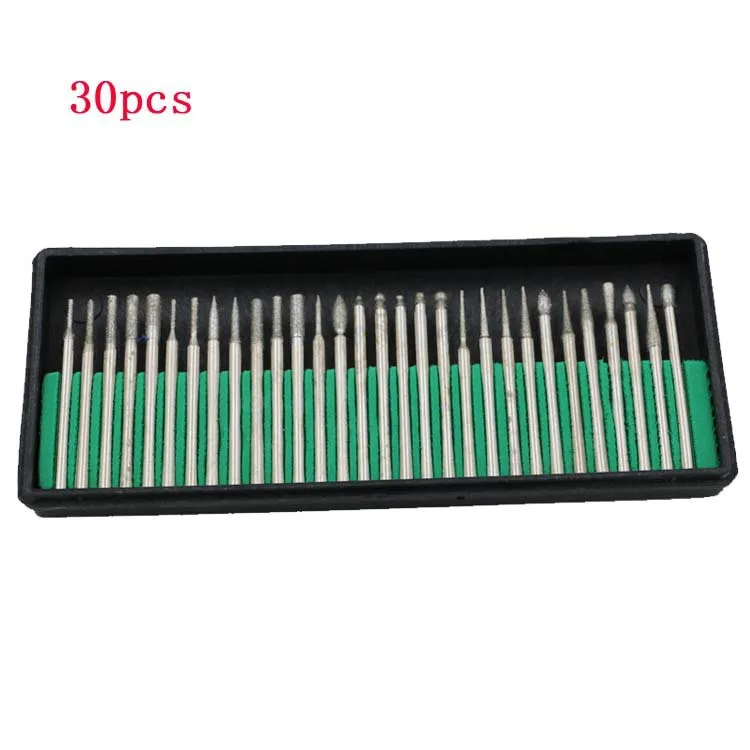 

30PCS Mounted Mini Drill Tool 3mm Diamond Point Burr Bits Head Dremel Accessories Shank Grinding Needle Carving Polishing Set