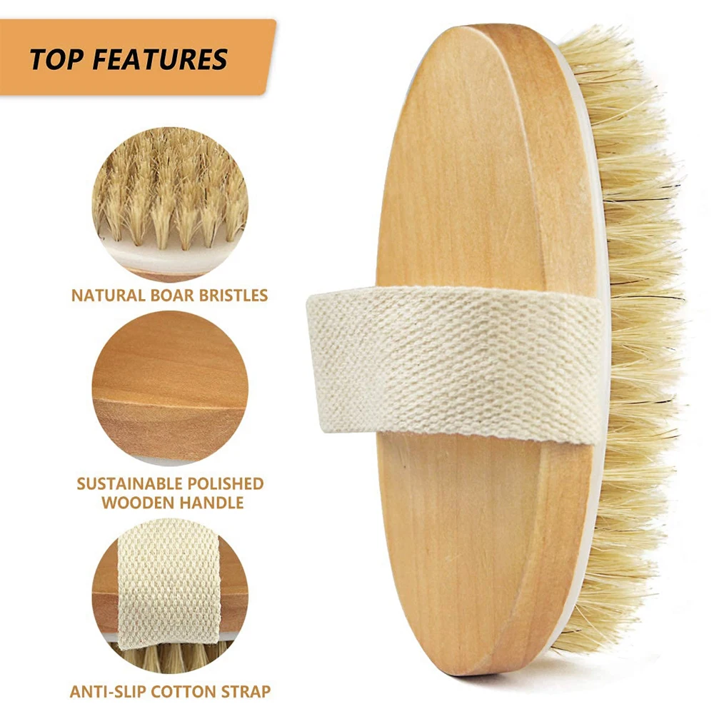 1pcs Exfoliating Wooden Body Massage Shower Brush Natural Bristle Bath Brush Soft SPA Woman Man Skin Care Wet Dry Body Brush 2