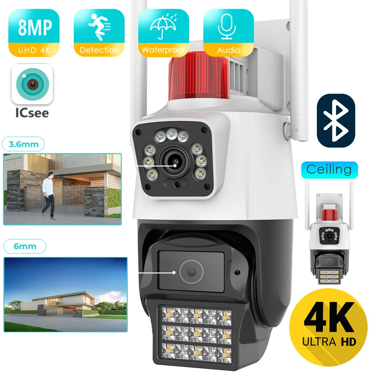 Besder 8mp Ptz Wifi Camera With Dual Screen Color Night Vision Outdoor