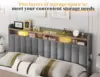 King Size Bed Frame with 4 Storage Drawers, Upholstered King Bed Frame and headboard with 2-Tier Shelves,Mattress Foundation 5