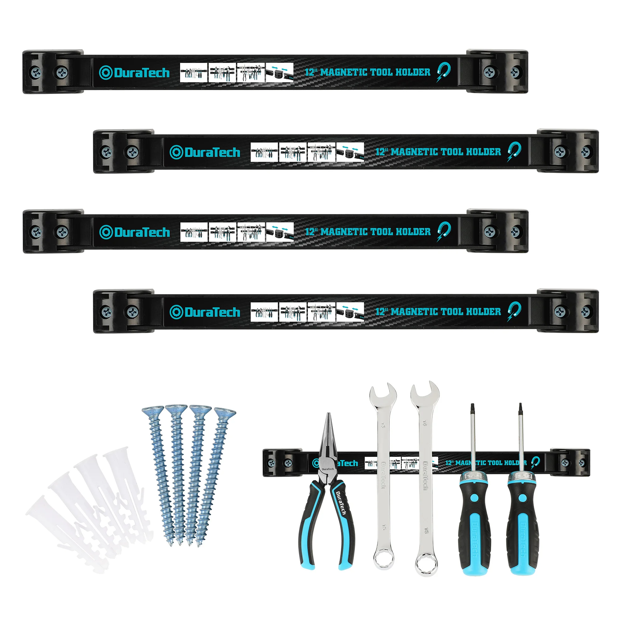 DuraTech 4PCS 12" Magnetic Tool Holder Strip Heavy Duty Magnetic Tool Bar with Mounting Screws for Garage Workshop Kitchen