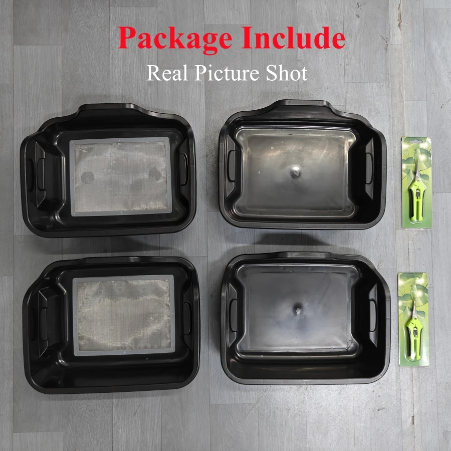 Trim Tray Set 2 Packs Black Plastic Trimming Tray Set with 150 Micron Screen Mesh Pollen Sieve for Buds Herbs