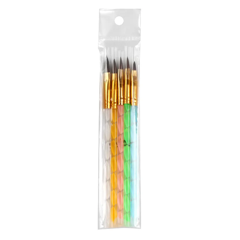 Hot Sale High Quality 5 Pcs Fashion Acrylic UV Gel Nail Art Builder Brush Pen Set Nail Art Painting Drawing Brush Manicure Tools 6
