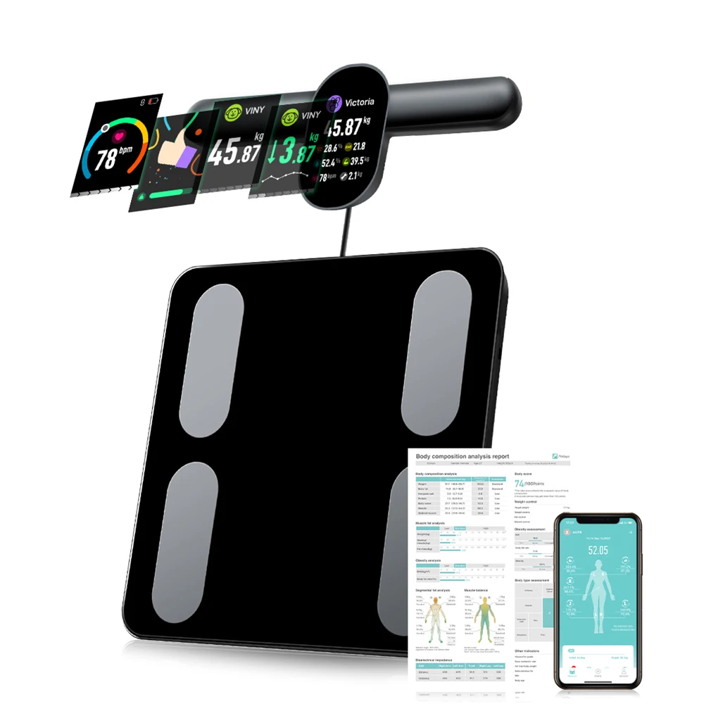 Weight Scale for Body Fat with Handle, 28 Precise Body Biological Analyzer, Digital Bathroom Weighing Bluetooth Scale