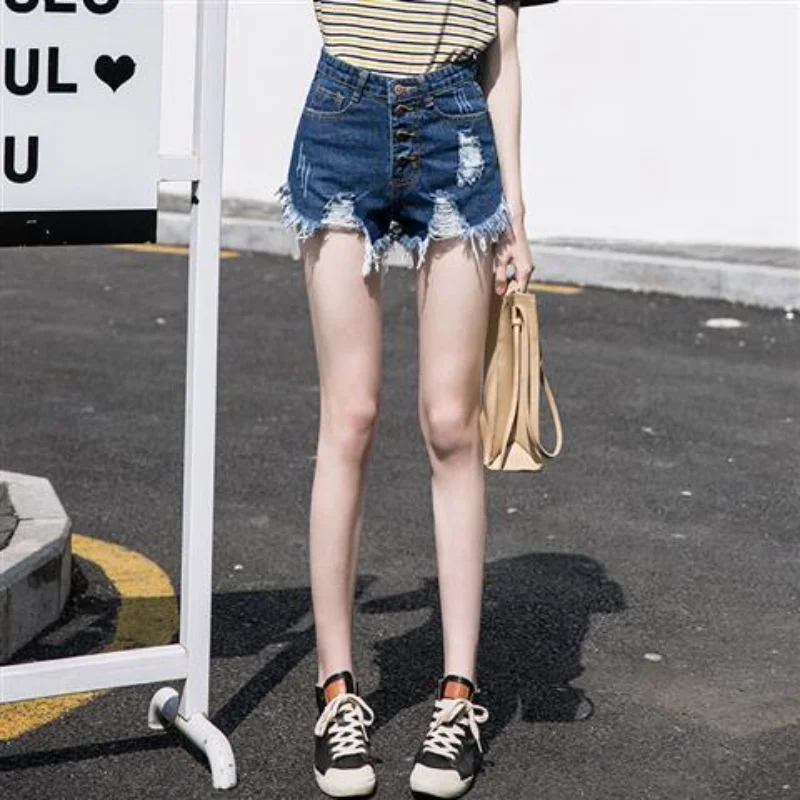 Womens Shorts Jeans with Waist Pocket Short Pants for Women To Wear Ripped Denim High Wide Outdoor Summer Design XL Korean Style