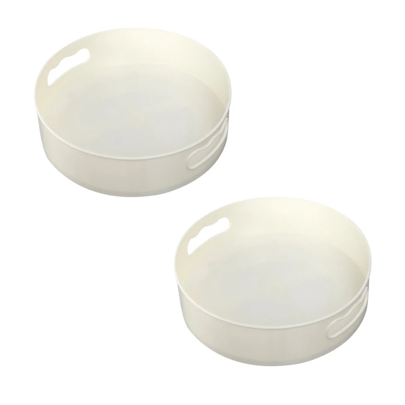 

2X Rotating Tray Turntable Kitchen Storage Containers For Spice Jar Food Snack Tray Non Slip Dried Storage Plate, White