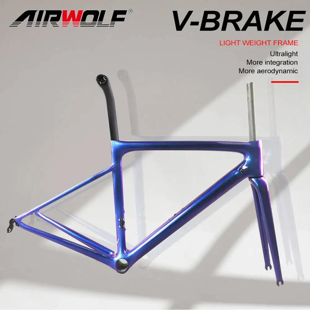 

2024 Carbon Road Bike Frame Light Aero Rim Brake Bicycle Frame QR 9x100/9x130 Fully Hidden Cable Di2/Mechanical Race Frameset