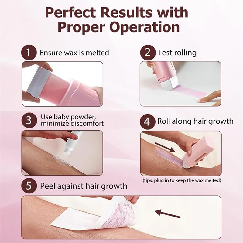 Roll On Waxing Kit For Hair Removal All Skin Types Heater Waxing Hot Cartridge Honey Hair Removal Wax Roller Set Unisex 5