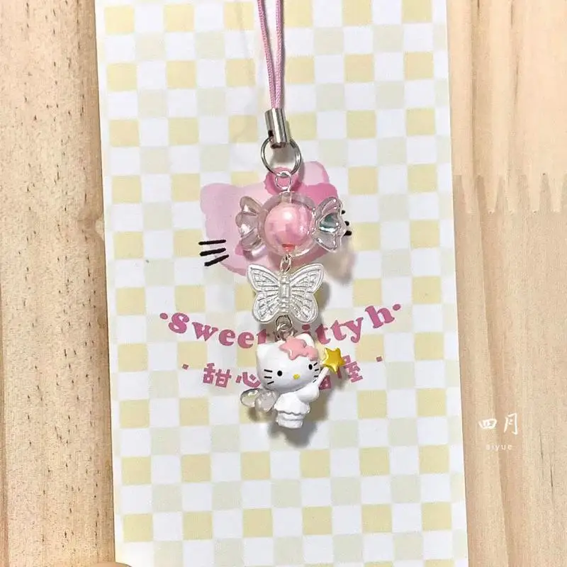 

Милая мультяшная гирлянда из бусин с Hello Kitty, подвеска для обычного ключа, универсальный аксессуар для сотового телефона, Ccd-камера, Женский Шнур