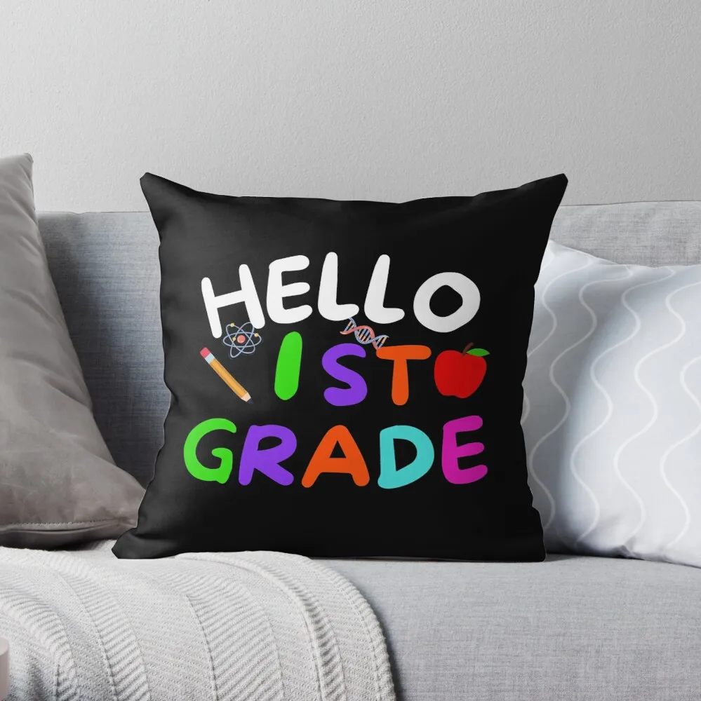 

Hello First Grade Leopard Pencil Design Cute Gift For Studens Throw Pillow Print Zipper Decorative Pillowcase