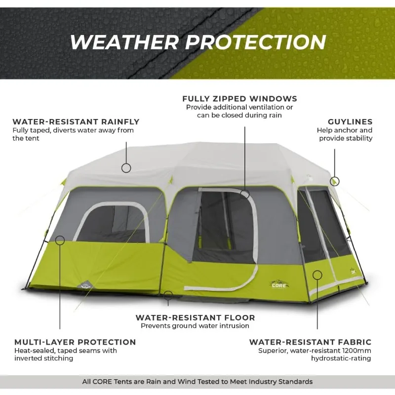 Core 9 Person Instant Cabin Tent - 14' x 9', Green (40008) 5